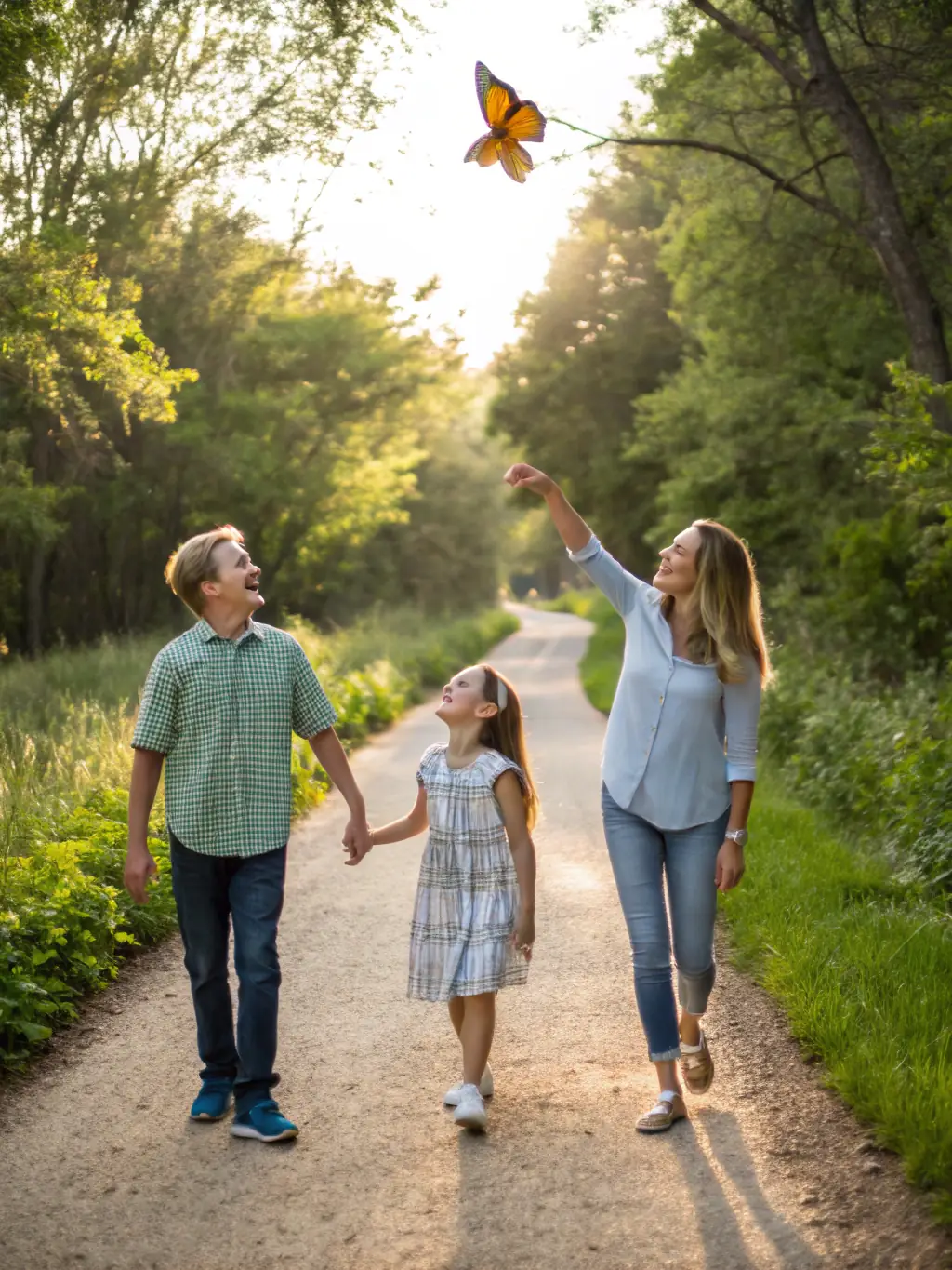 A serene image of a family enjoying a recreational orienteering course in a park, with easy-to-follow trails and checkpoints.