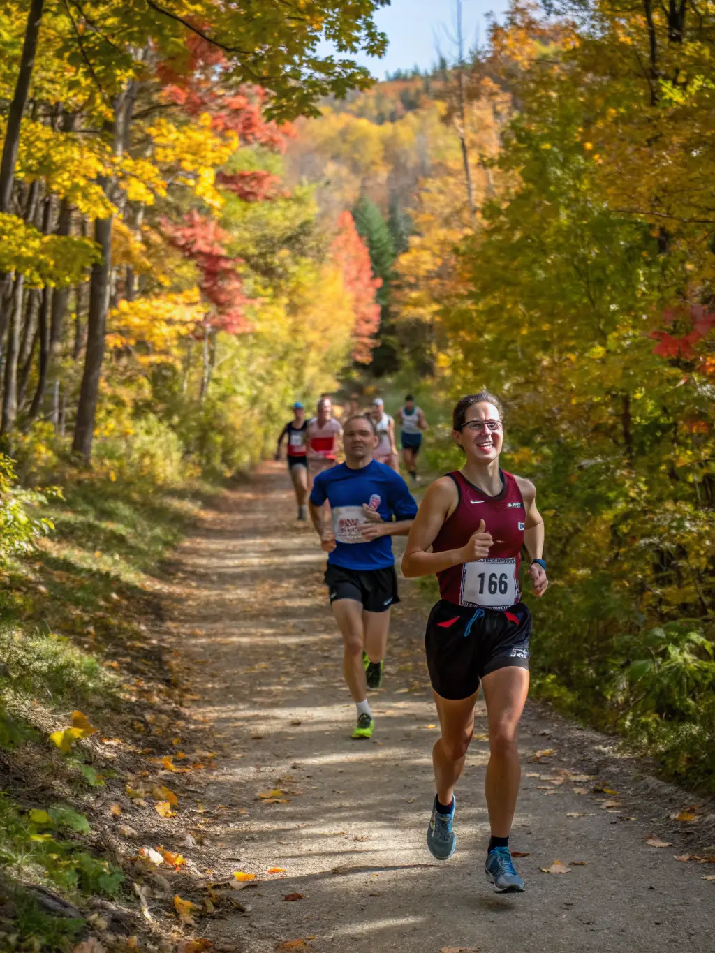 A dynamic image of athletes competing in a competitive orienteering race, showcasing speed, agility, and precision in navigation.